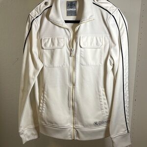 Express Men's White Track Jacket with Black Accents
